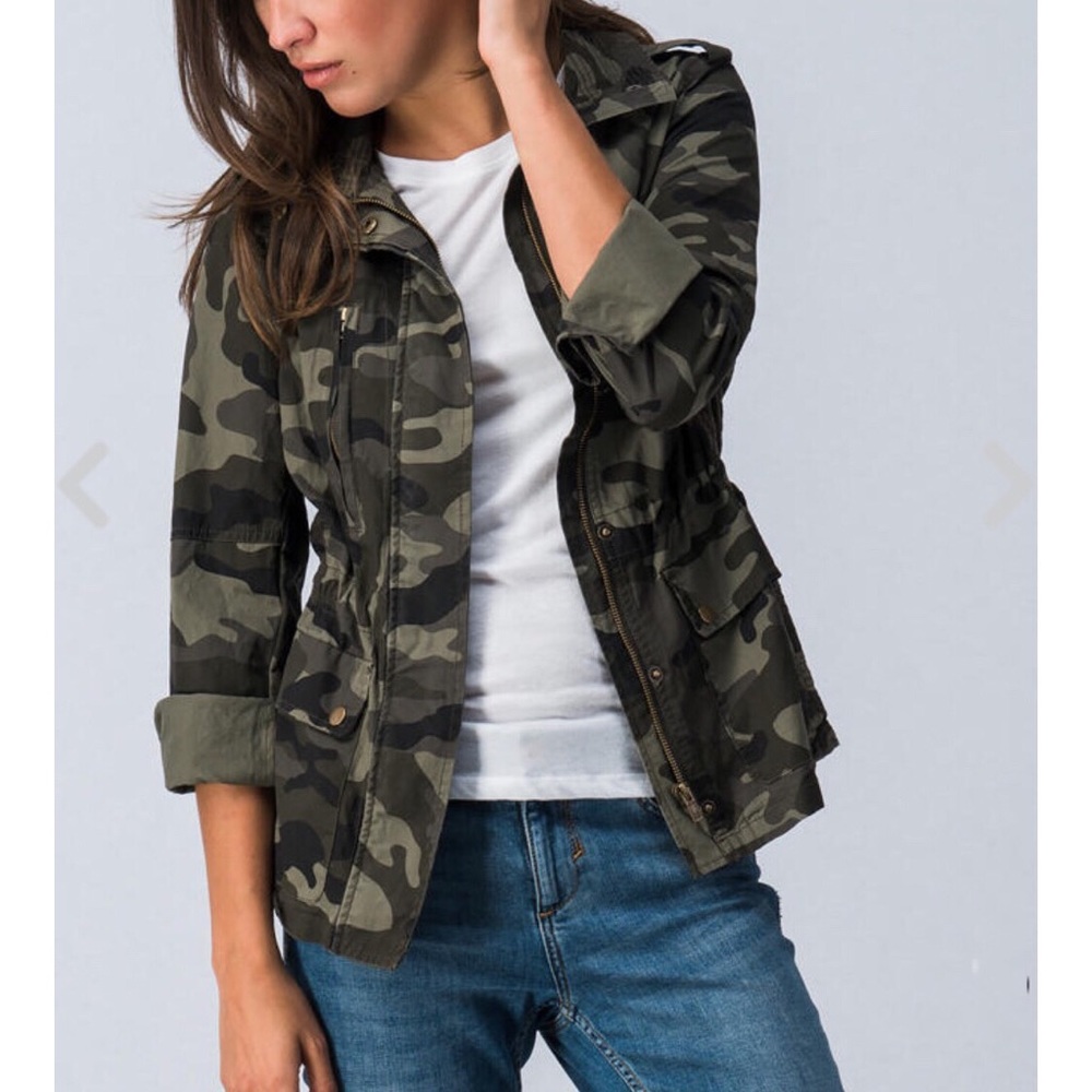 CAMO ARMY JACKET with Pockets Zipper & Snaps NEW - Picture 2 of 8